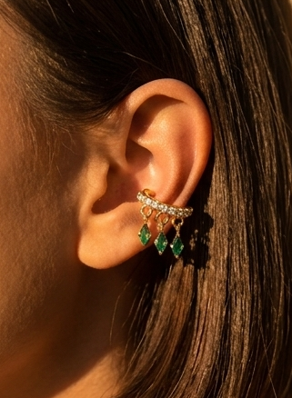 Emerald Drop Earcuffs