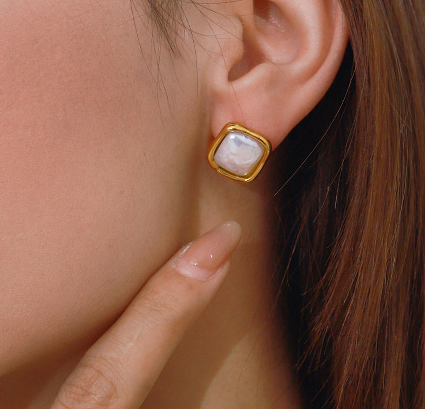 Vintage Pearl Cushion Stud Earrings