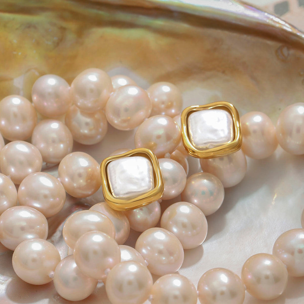 Vintage Pearl Cushion Stud Earrings