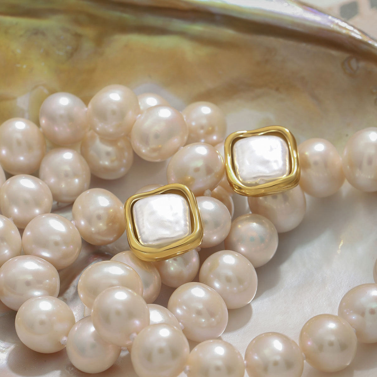 Vintage Pearl Cushion Stud Earrings