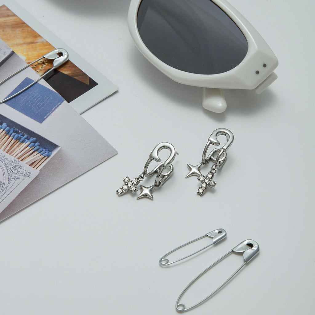 Safety Pin Drop Earrings