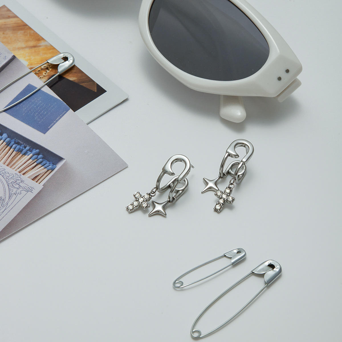 Safety Pin Drop Earrings